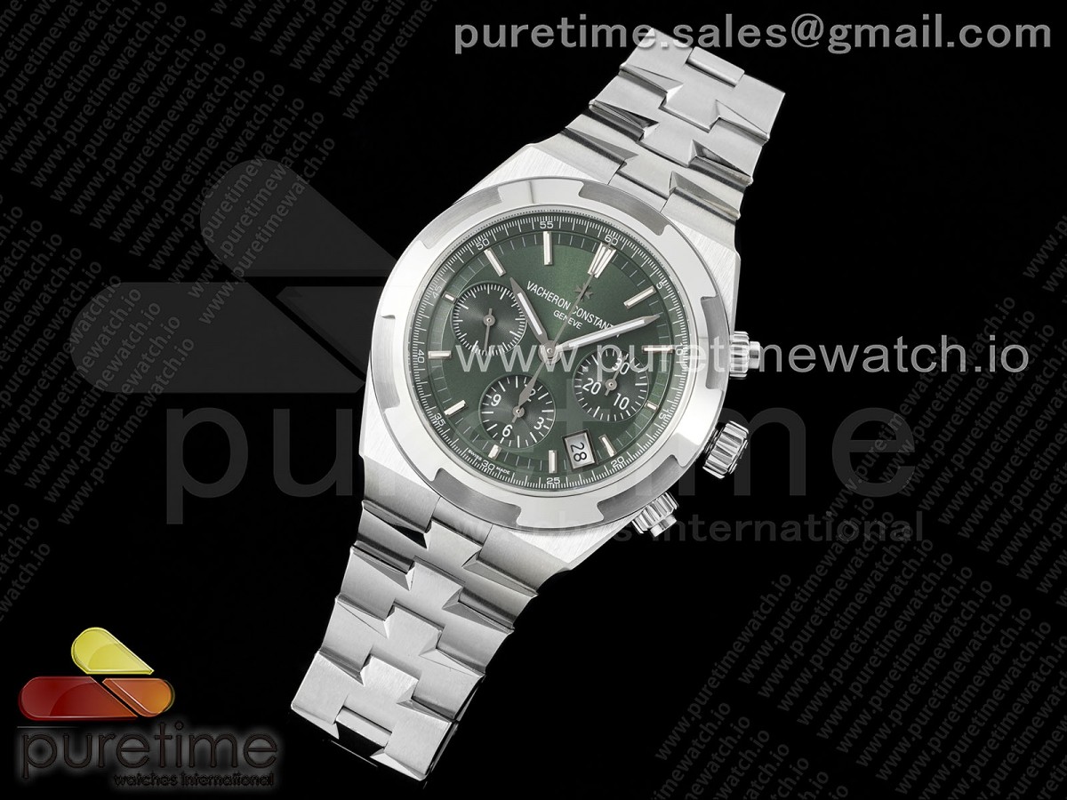 Overseas 5500V Chrono SS 8F 1:1 Best Edition Green Dial on SS Bracelet A5200