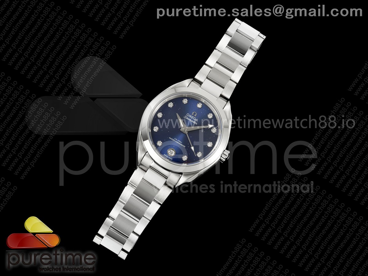Aqua Terra Shades 34mm SS VRSF Best Edition Blue Diamonds Dial on SS Bracelet A8800