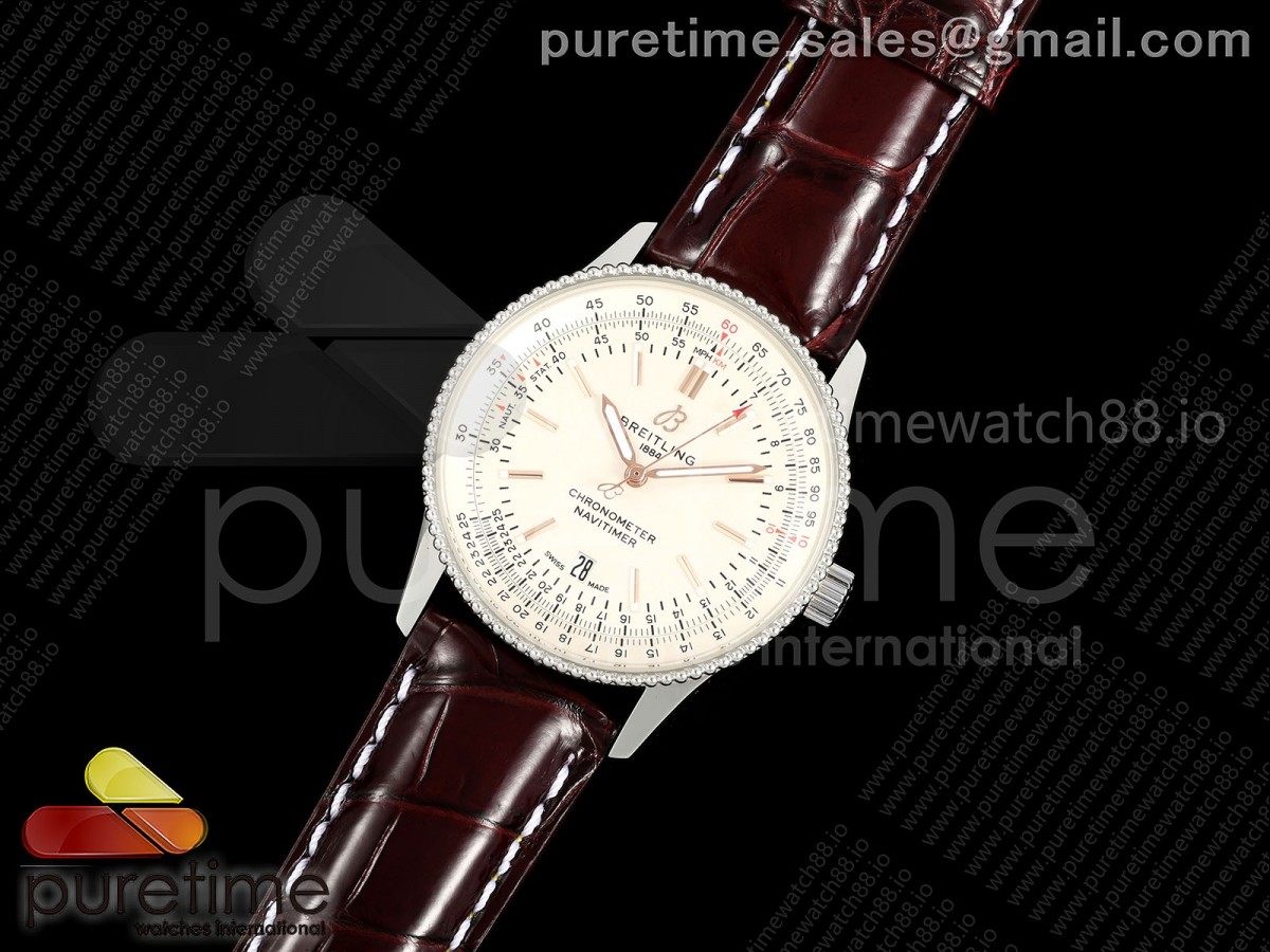 Navitimer 41 Date SS TF 1:1 Best Edition Cream Dial on Brown Leather Strap A2824