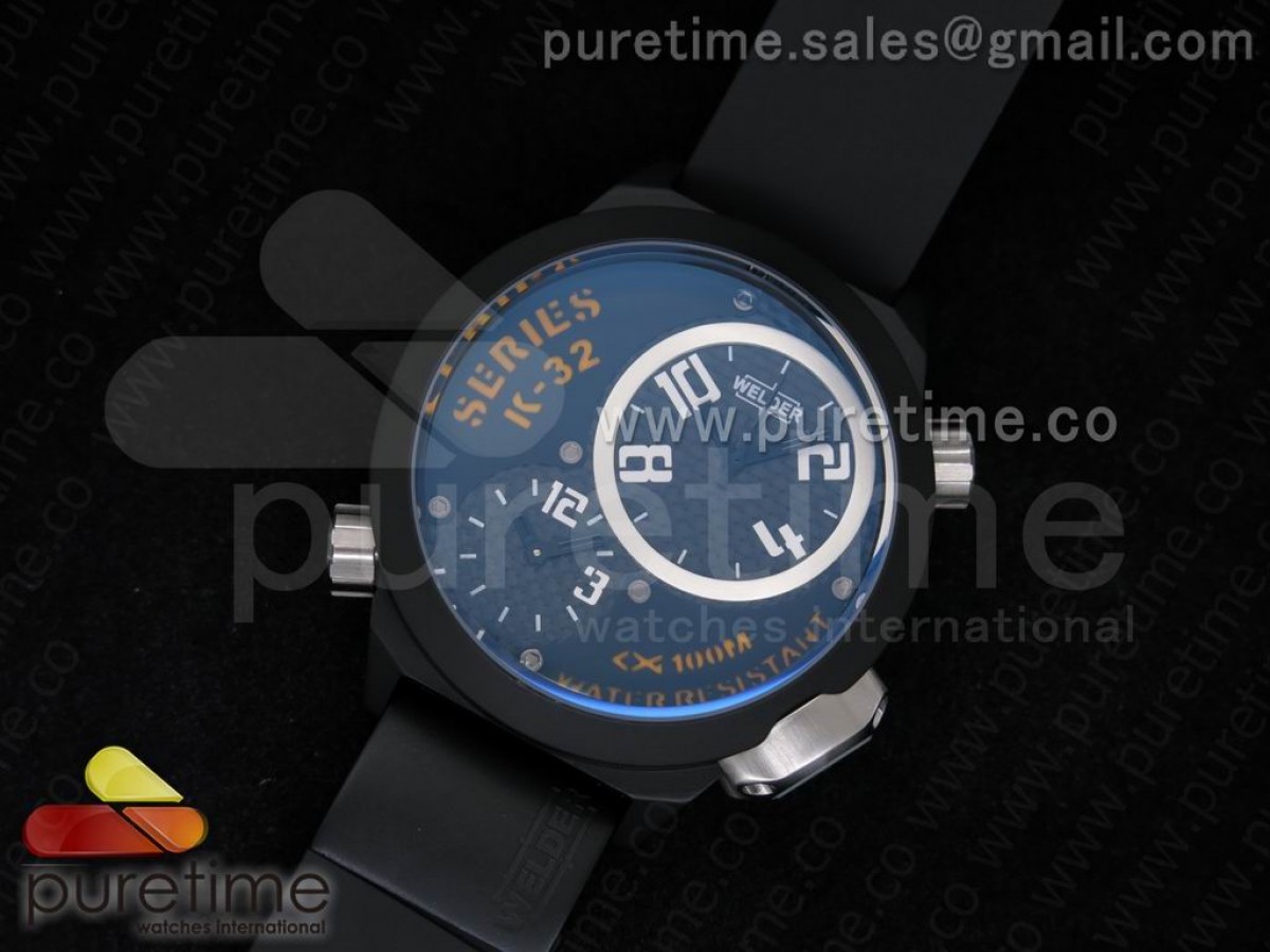 K32 PVD Black Dial with Orange Marker on Black Rubber Strap Jap Quartz
