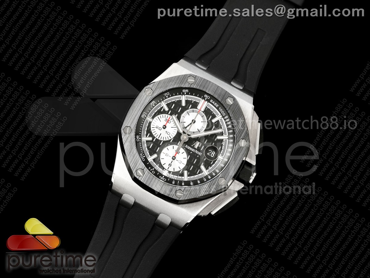 Royal Oak Offshore 44mm SS Ceramic Bezel JF 1:1 Best Edition Black/Silver Dial on Rubber Strap A3126