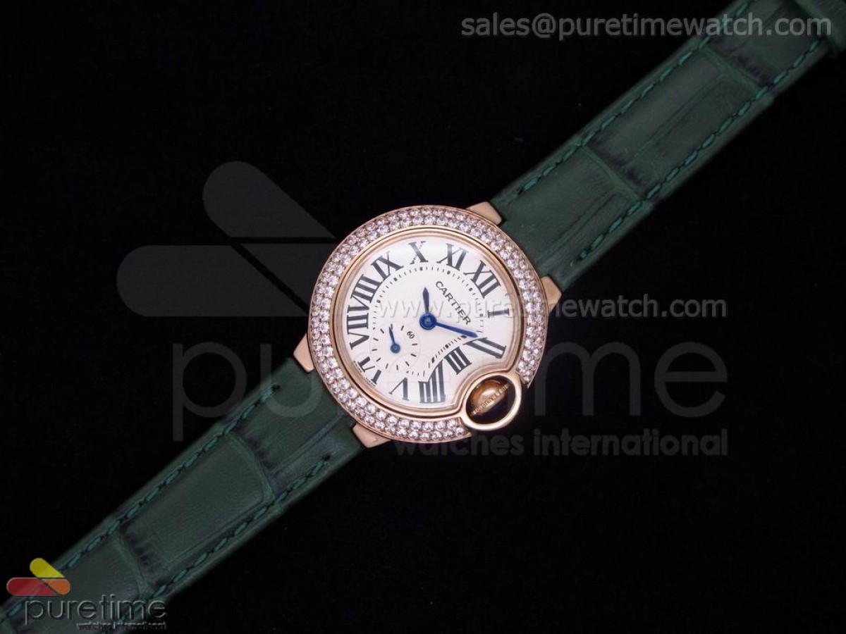 Ballon Bleu Ladies RG White Dial Diamond Bezel on Green Leather Strap Swiss Quartz