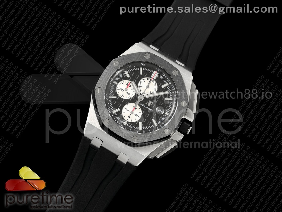Royal Oak Offshore 44mm Black Ceramic Bezel APF 1:1 Best Edition Black/White Dial on Black Rubber Strap A3126 V2