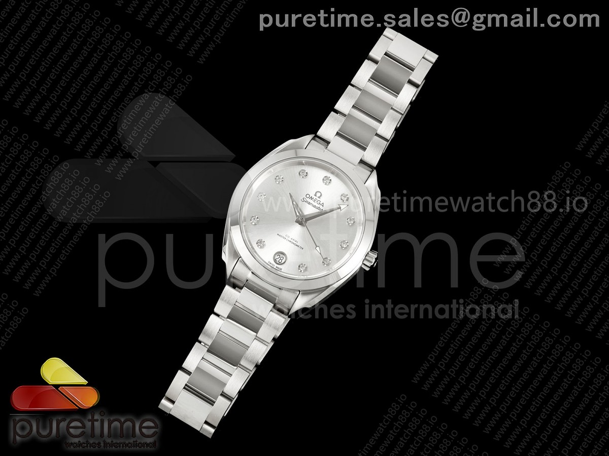 Aqua Terra Shades 34mm SS VRSF Best Edition Silver Diamonds Dial on SS Bracelet A8800