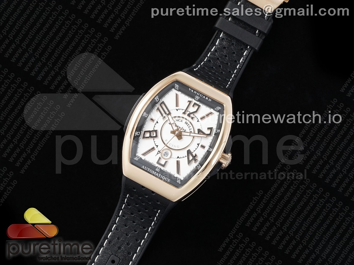Vanguard V45 RG ABF Best Edition White Dial Black Roman on Black Leather Strap A2824