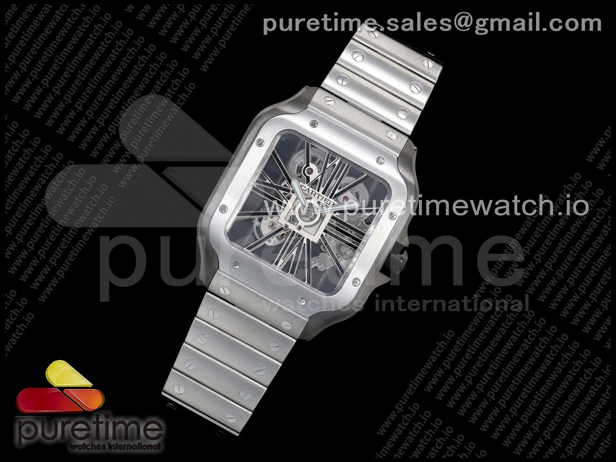Santos Skeleton SS/PVD RICH 1:1 Best Edition Skeleton Dial on SS SmartLink Bracelet 9611MC Super Clone V2