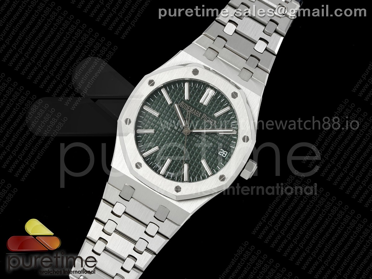 Royal Oak 41mm 15510 SS JF 1:1 Best Edition Green Dial on SS Bracelet SA4302 Super Clone