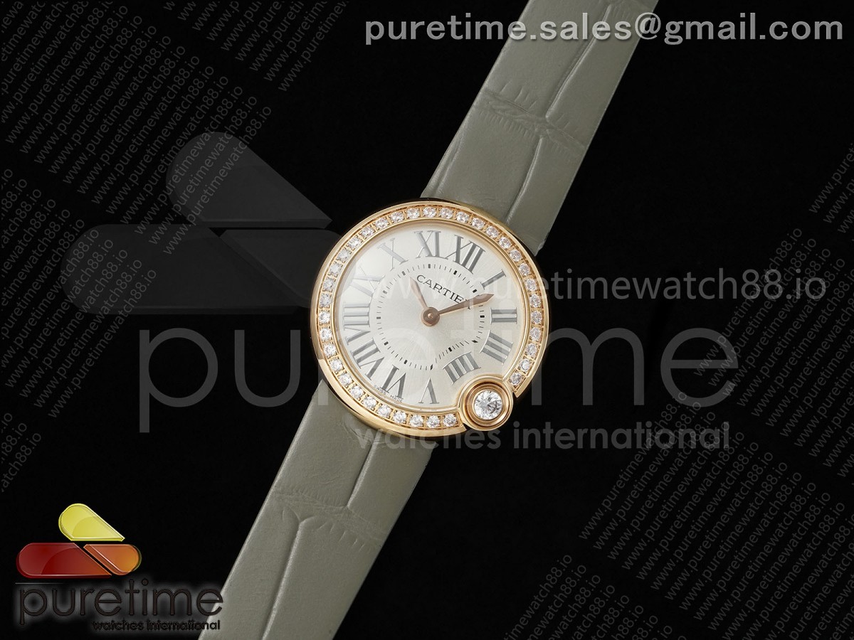 Ballon Blanc 30mm RG AF 1:1 Best Edition Silver Dial Diamonds Bezel on Gray Fabric Strap Ronda Quartz