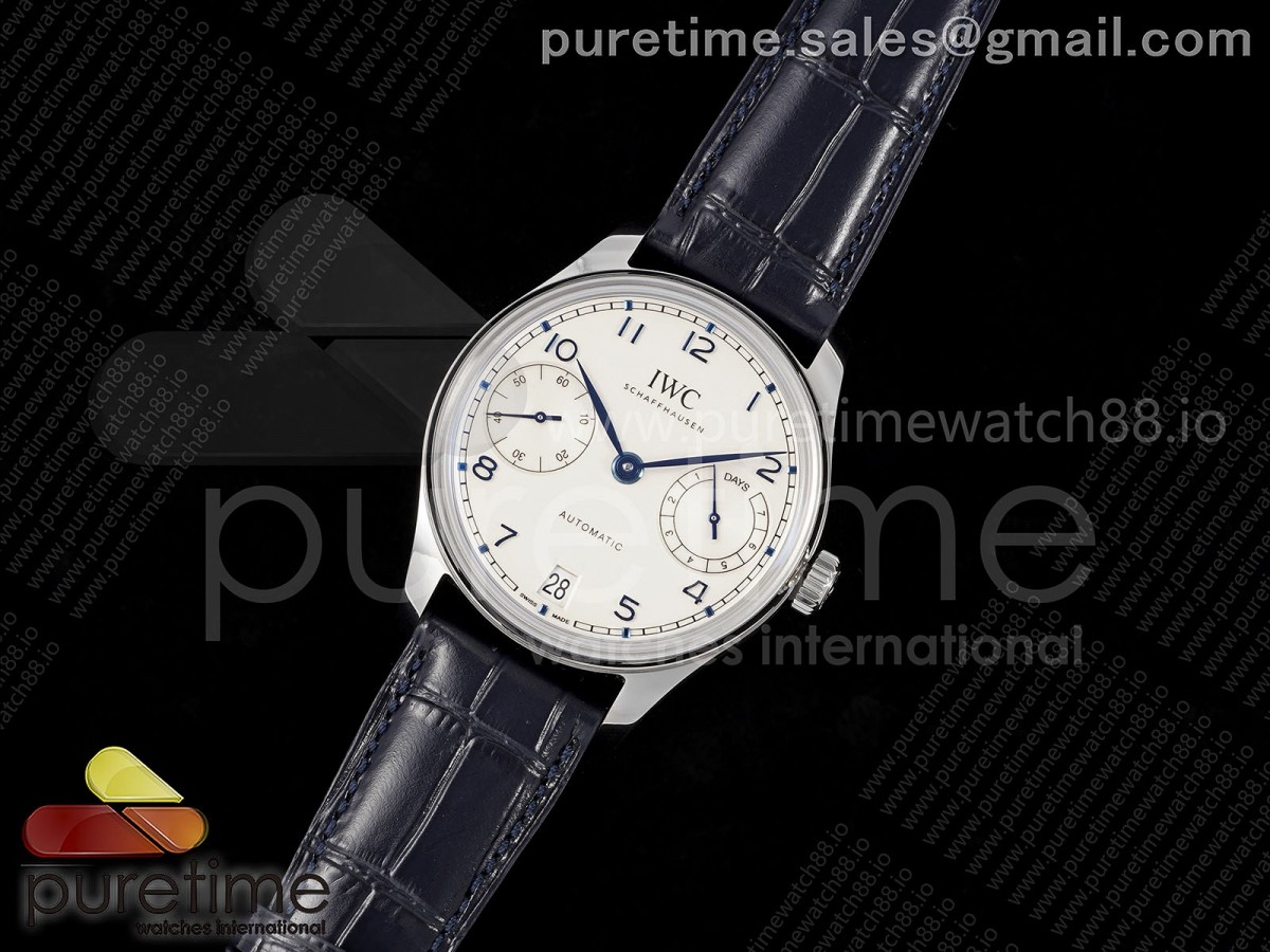 Portugieser Automatic 42mm SS APSF 1:1 Best Edition White Dial Blue Marker on Blue Leather Strap A52010