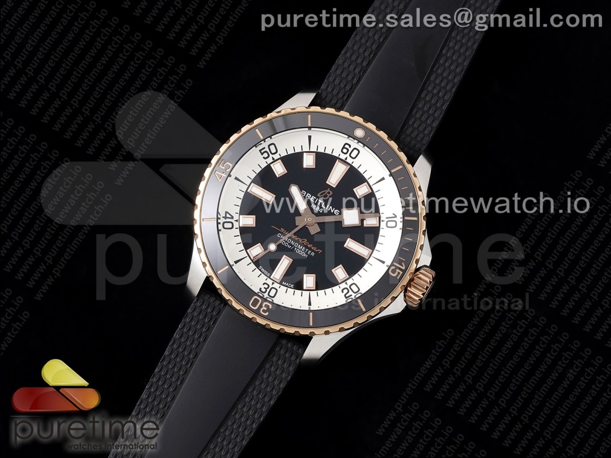 SuperOcean Automatic 42 SS/RG BLSF 1:1 Best Edition Black Dial on Black Rubber Strap A2824