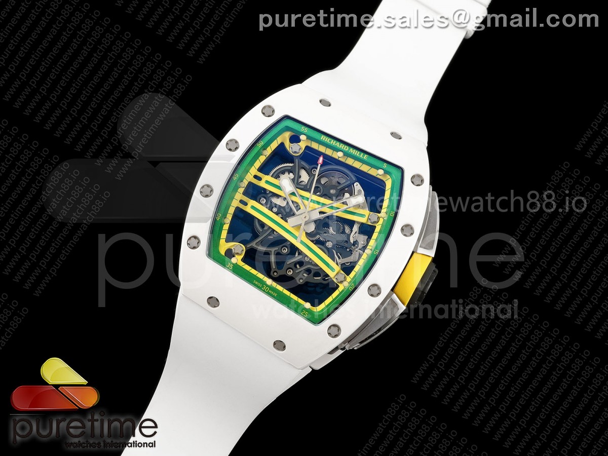 Custom Made RM061 White Ceramic Yellow Skeleton Dial on White Rubber Strap RMUL2 Super Clone