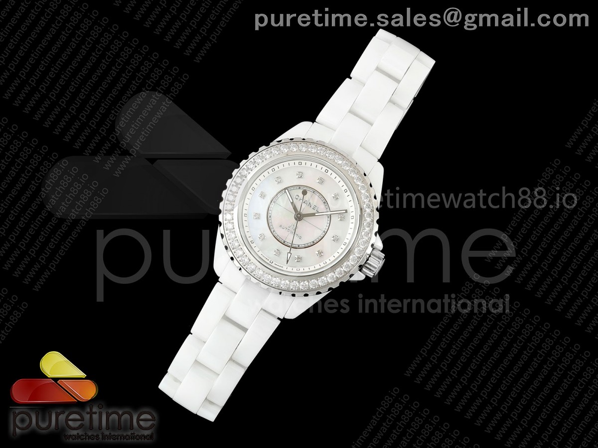 J13 38mm HTF 1:1 Best Edition No Date White Korea Ceramic White MOP Dial Diamonds Bezel on Bracelet A12.1