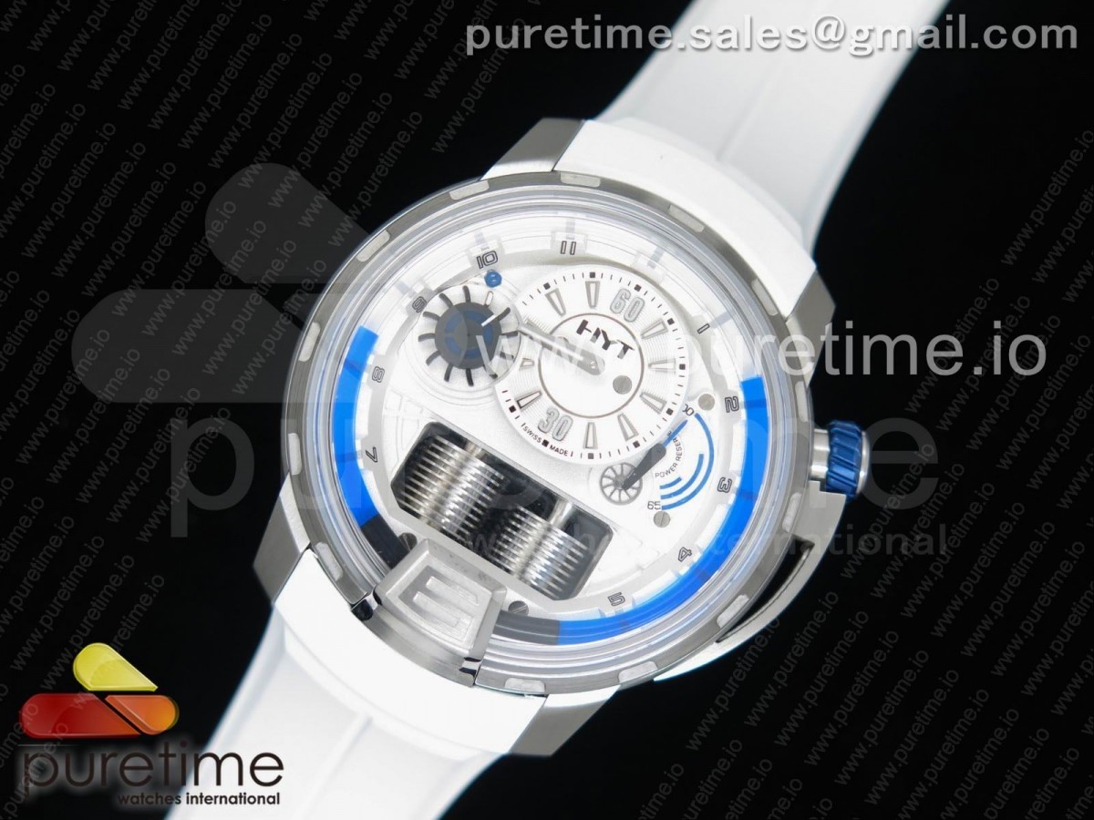 HYT H1 Iceberg SS CYF White and Blue Dial on White Rubber Strap Asian HTY Cal.101