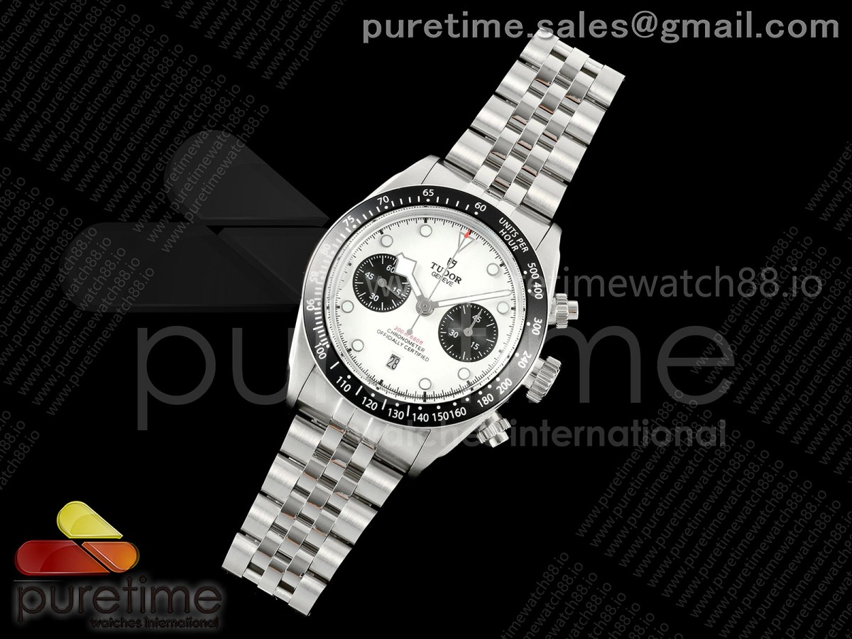 Black Bay Chrono SS BLSF 1:1 Best Edition White/Black Dial on Jubilee Strap A7750