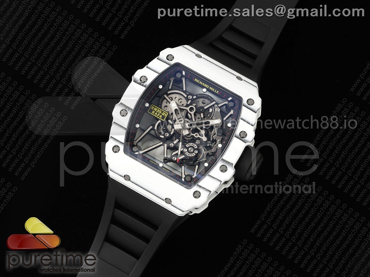 RM35-01 White NTPT ZF 1:1 Best Edition Skeleton Dial on Black Rubber Strap RMUL3 Super Clone