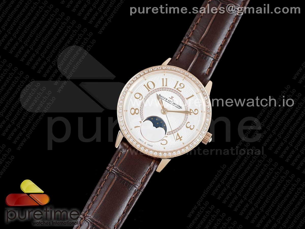Rendez-Vous Moon Medium RG ZF 1:1 Best Edition White Textured Dial Diamonds Bezel on Brown Leather Strap A935