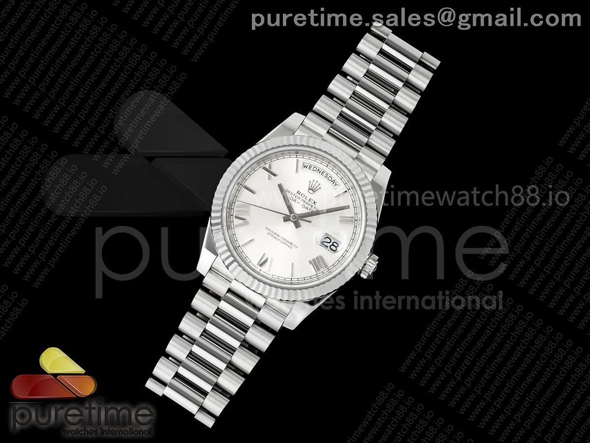 Day Date 40 SS RGF 1:1 Best Edition Silver Roman Dial on President Bracelet VR3255