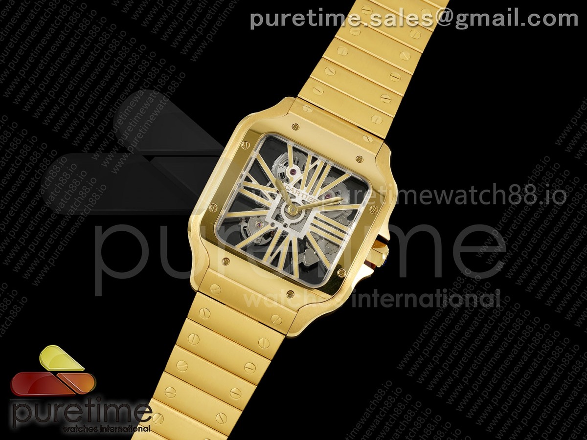 Santos Skeleton YG RICH 1:1 Best Edition Skeleton Dial on YG Bracelet 9611MC Super Clone V2