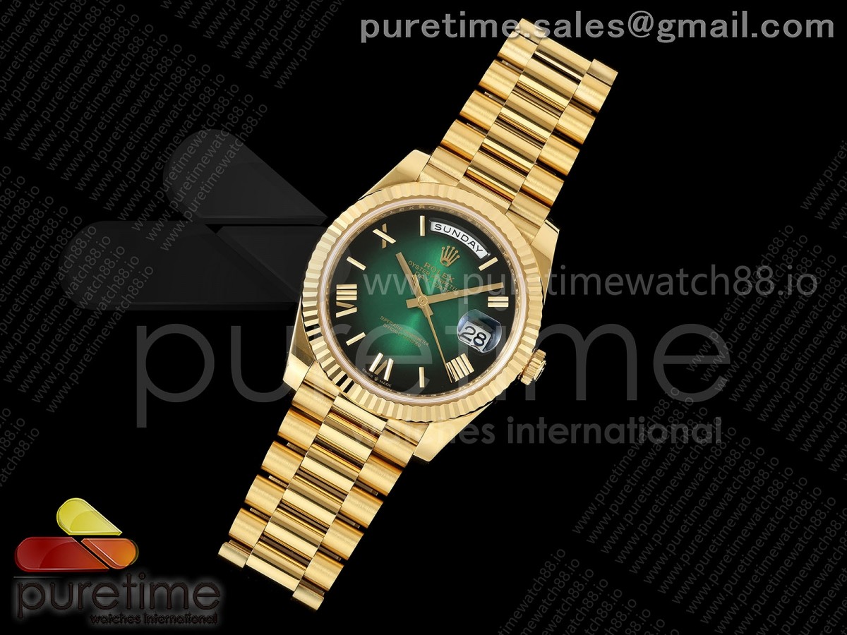 Day Date 40 YG RGF 1:1 Best Edition Green Ombre Roman Dial on President Bracelet VR3255