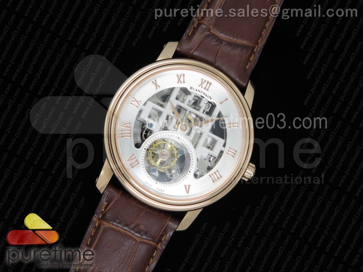 Fantasy Tourbillon RG Silver Skeleton Dial on Brown Leather Strap