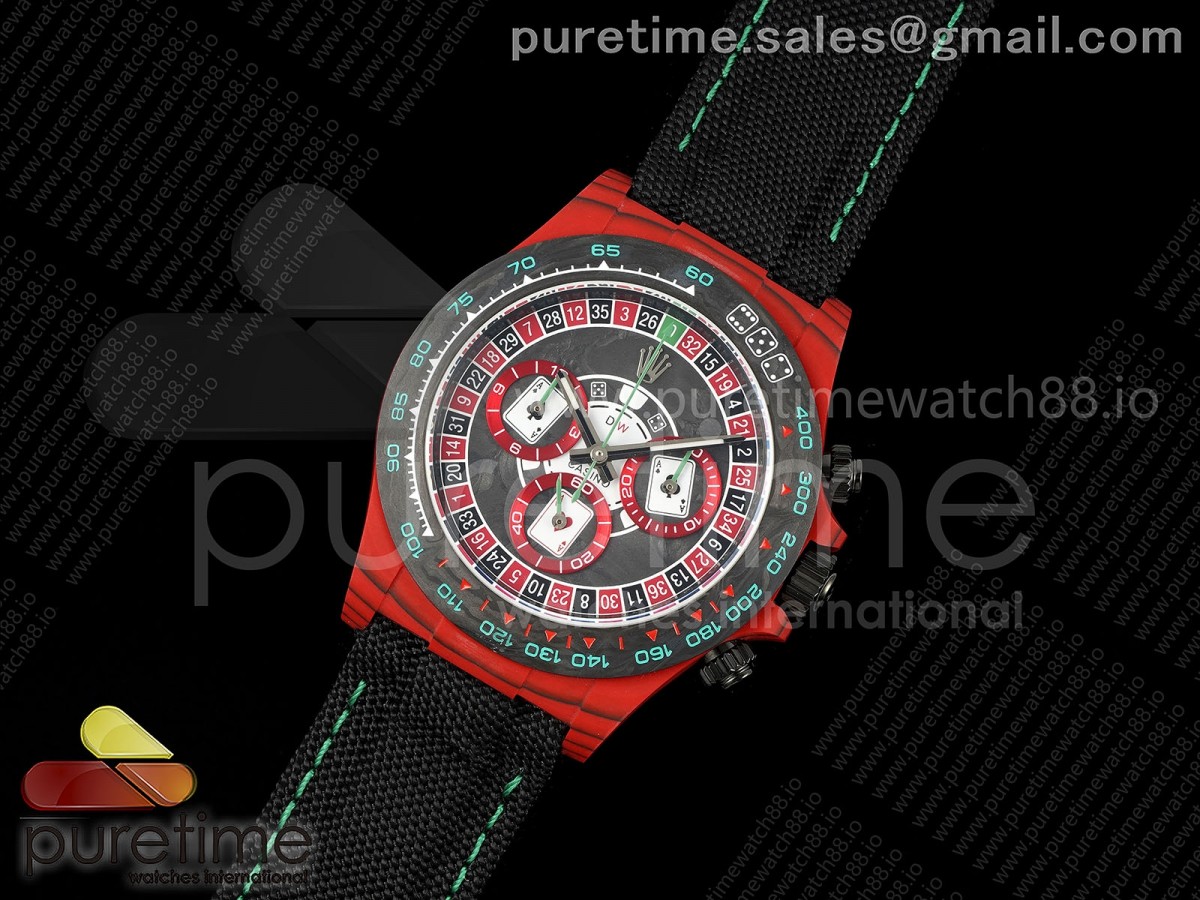 Daytona DIW Red Carbon N6F 1:1 Best Edition Gambling Table Dial on Black Nylon Strap SA4130
