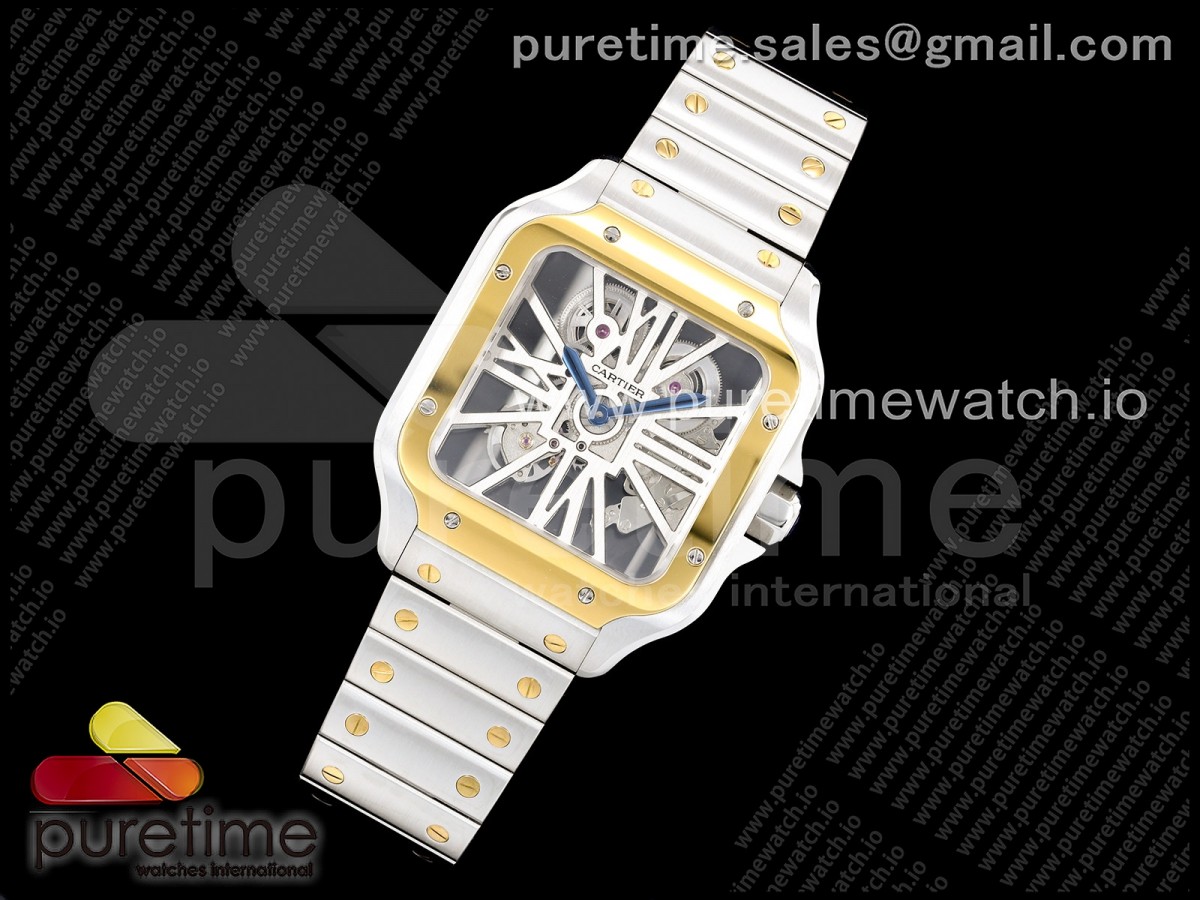 Santos Skeleton SS/YG RICH 1:1 Best Edition Skeleton Dial 9611MC Super Clone (2 Straps) V2