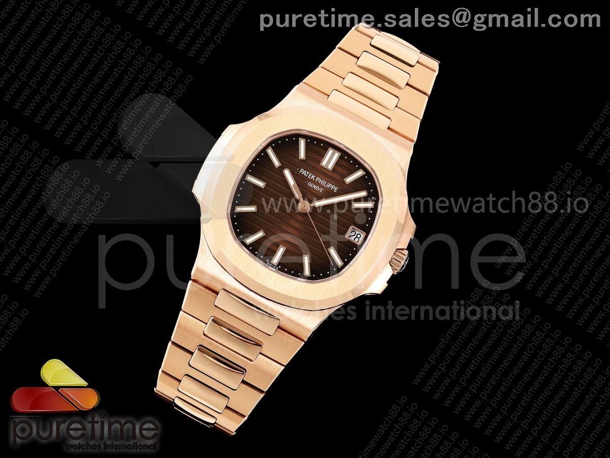 Nautilus 5711 RG DDF 1:1 Best Edition Brown Textured Dial on RG Bracelet DD324 Super Clone (Weighted)