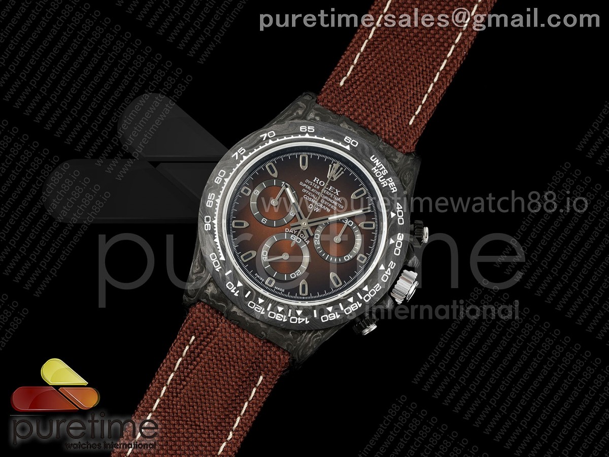 Daytona DIW Black Carbon N6F 1:1 Best Edition Brown Dial on Brown Nylon Strap SA4130