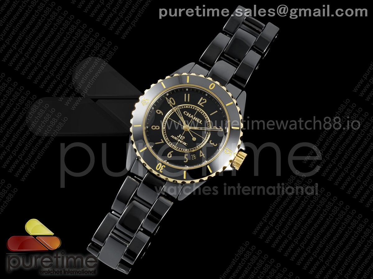 J13 38mm HTF 1:1 Best Edition Black Korea Ceramic YG Bezel Black Dial on Bracelet A12.1