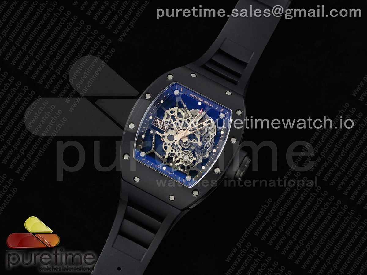 RM035 Americas RG Black Ceramic SONIC 1:1 Best Edition Skeleton Dial on Black Rubber Strap Clone RMUL1