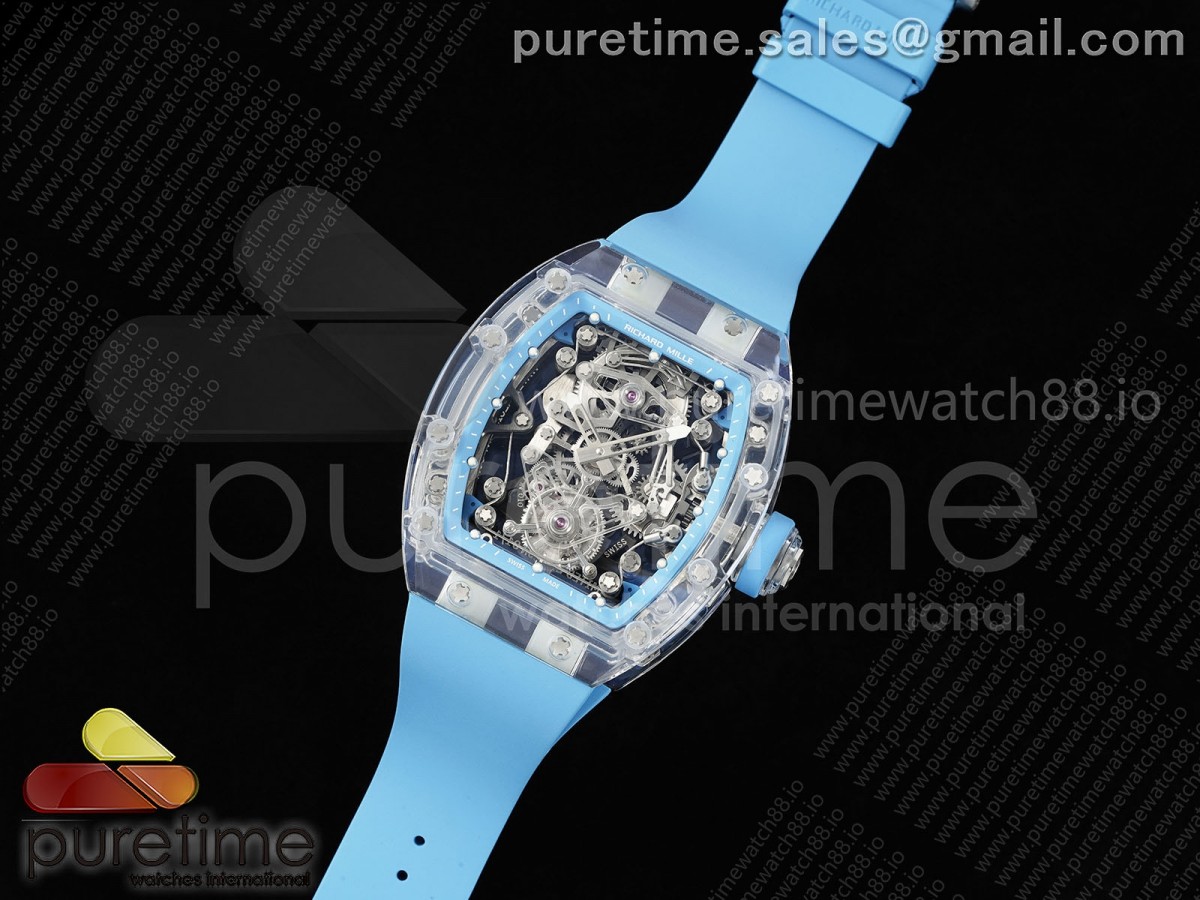 RM56-02 Transparent Tourbillon RMF Best Edition Skeleton Blue Dial on Blue Rubber Strap