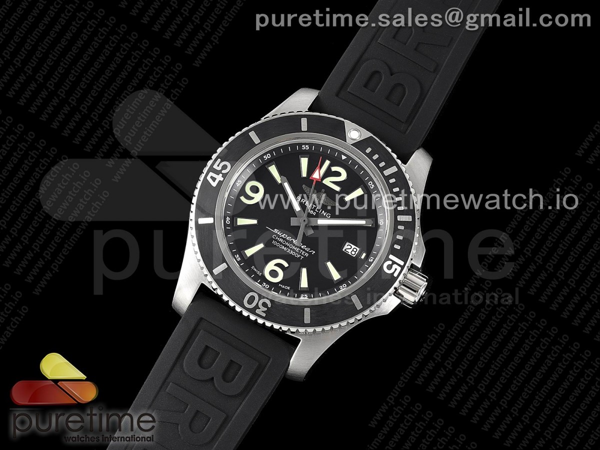 Superocean Automatic 44 TF 1:1 Best Edition Black Dial Black Bezel on Black Rubber Strap A2824