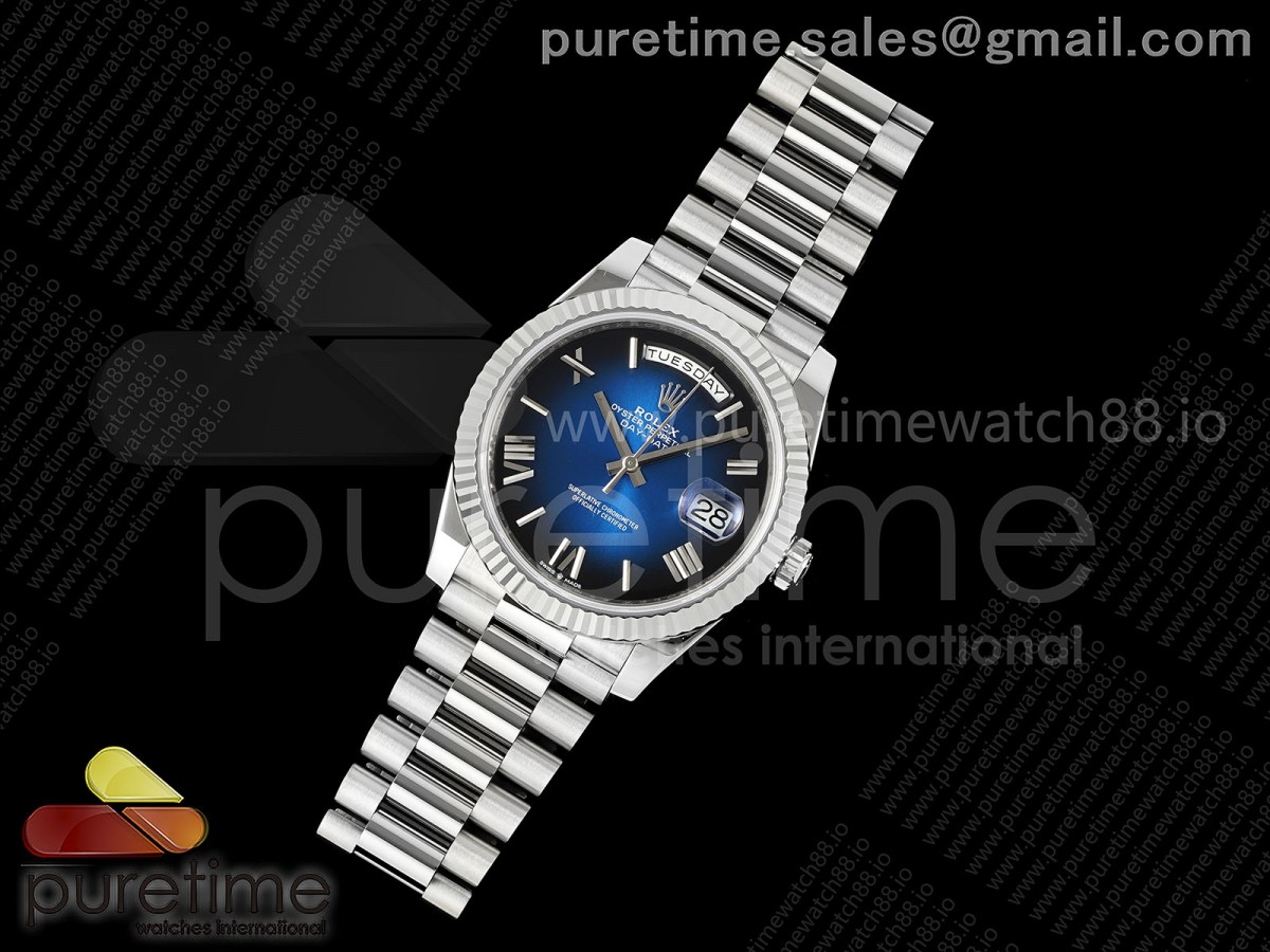 Day Date 40 SS RGF 1:1 Best Edition Blue Ombre Roman Dial on President Bracelet VR3255