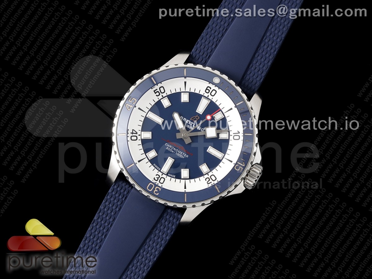 SuperOcean Automatic 42 SS BLSF 1:1 Best Edition Blue Dial on Blue Rubber Strap A2824