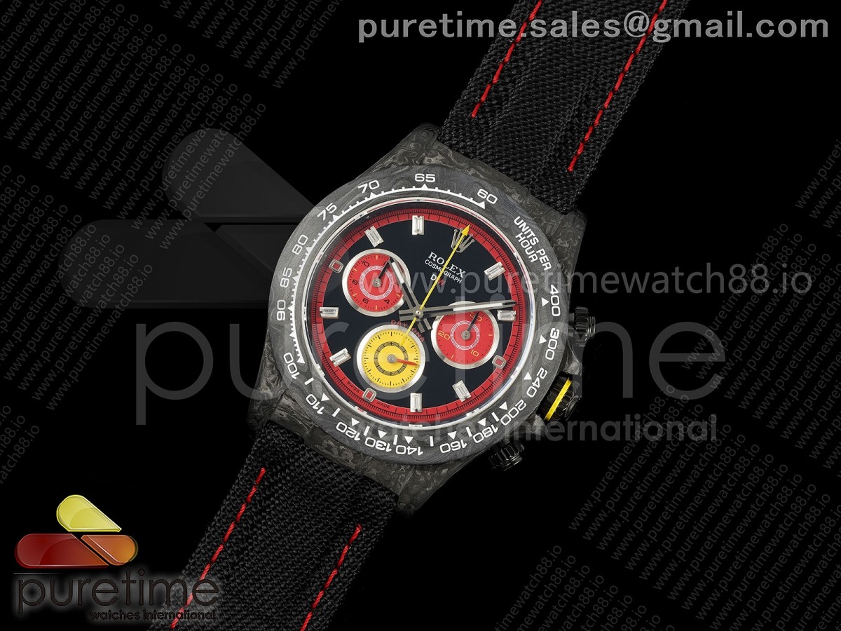 Daytona DIW Black Carbon N6F 1:1 Best Edition Black/Red/Yellow Dial on Black Nylon Strap SA4130