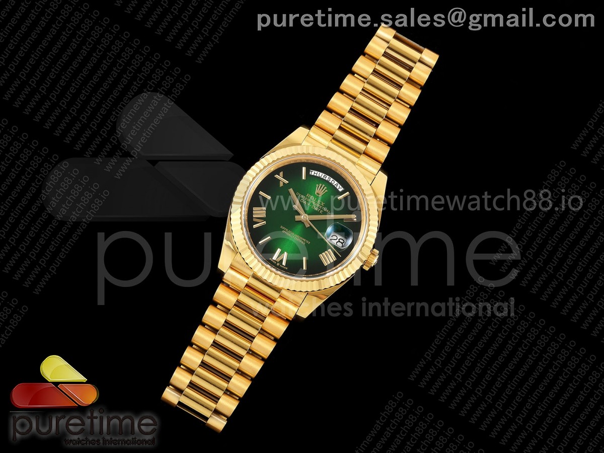 Day Date 40 YG EWEF 1:1 Best Edition Green Ombre Roman Dial on President Bracelet A3255 (Weighted)
