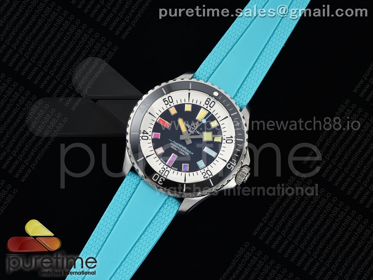 SuperOcean Automatic 42 SS TF 1:1 Best Edition Black Dial on Blue Rubber Strap A2824