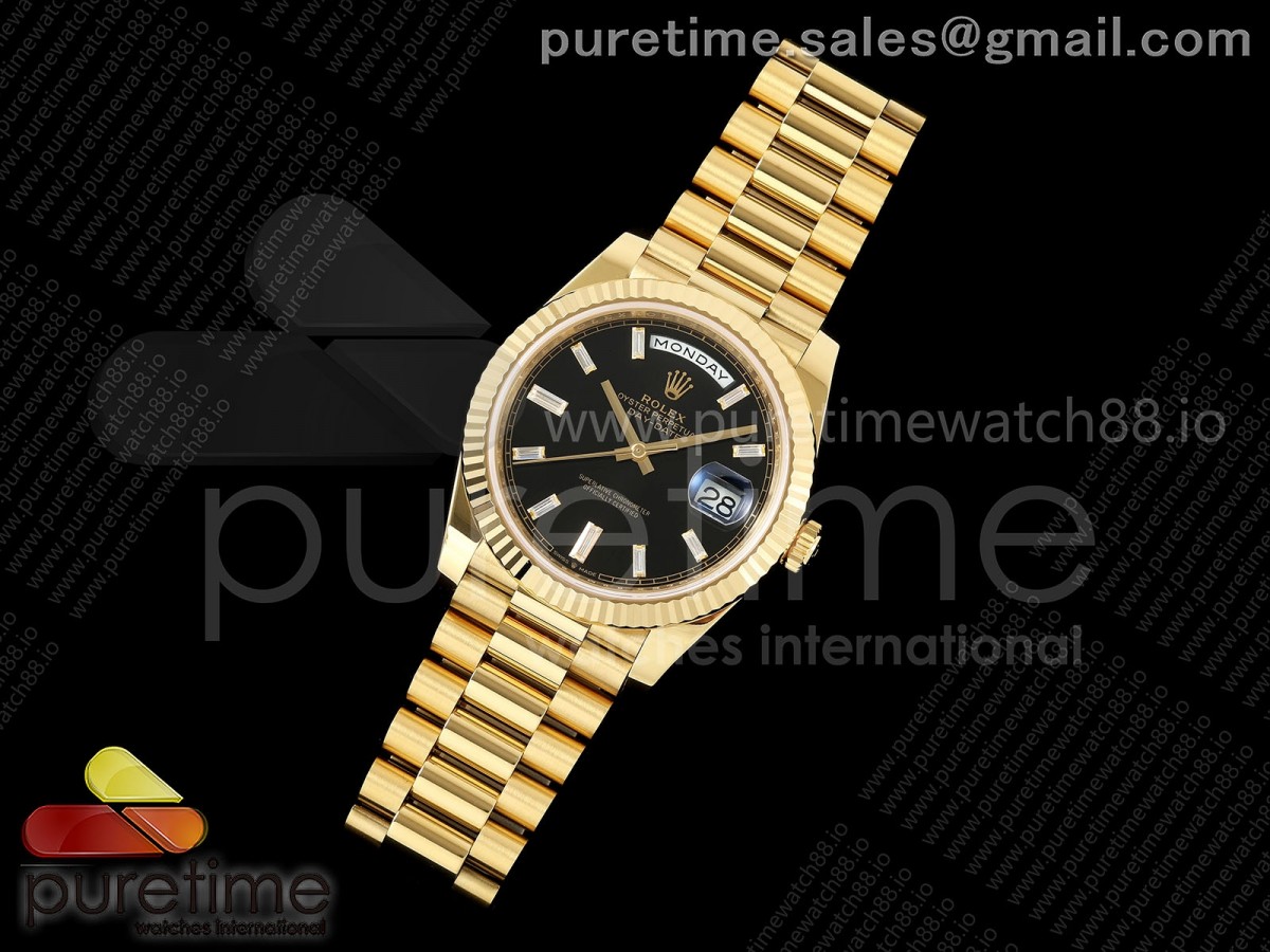 Day Date 40 YG RGF 1:1 Best Edition Black Crystal Dial on President Bracelet VR3255