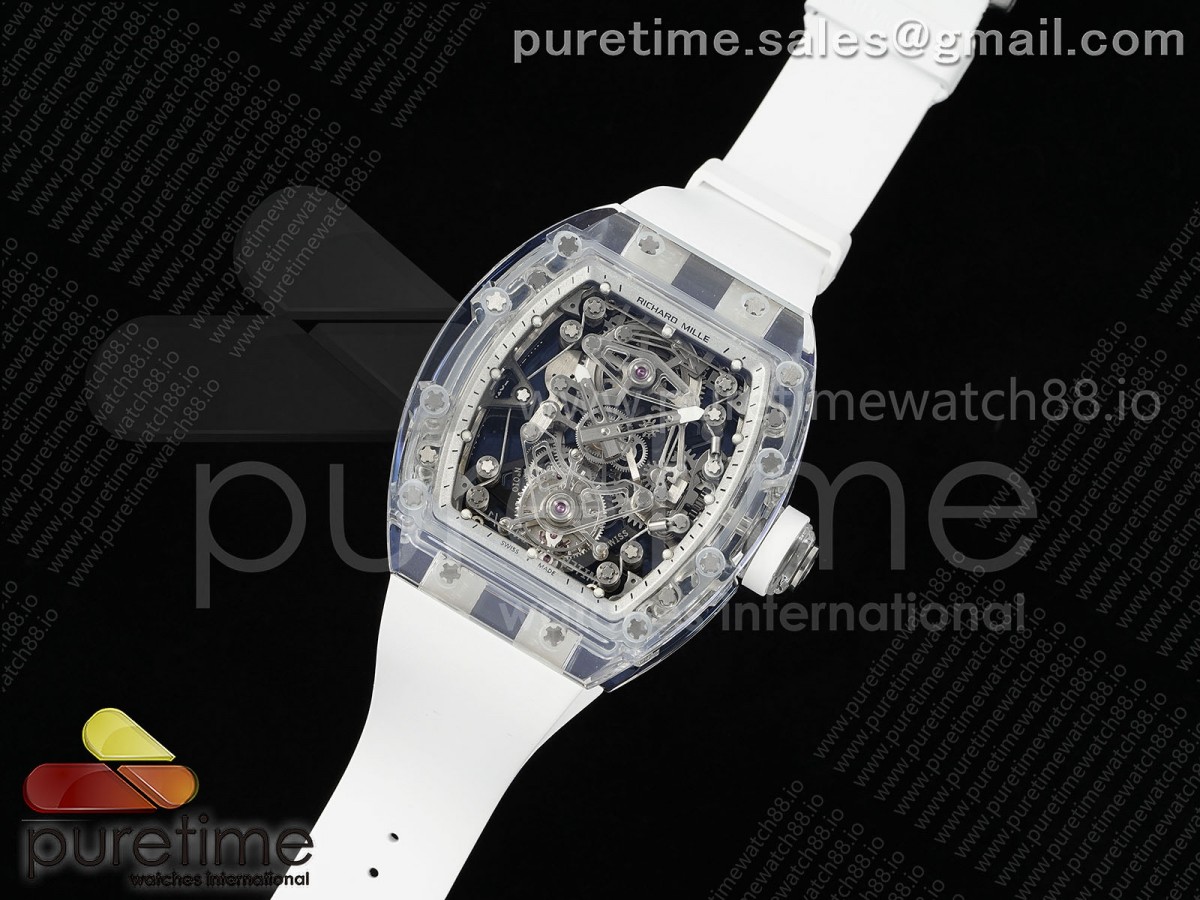 RM56-02 Transparent Tourbillon RMF Best Edition Skeleton White Dial on White Rubber Strap