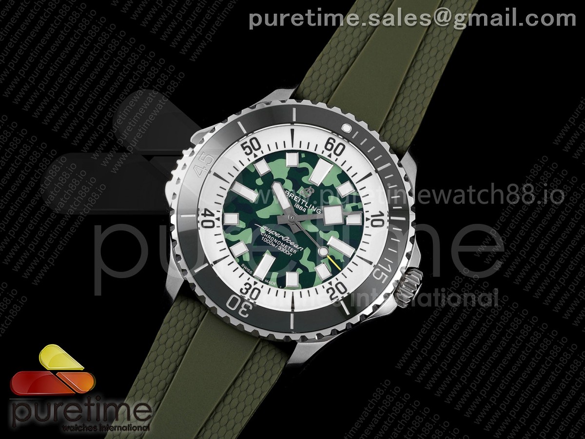 Superocean 46 SS BLF 1:1 Best Edition Green Camou Dial on Green Rubber Strap A2824