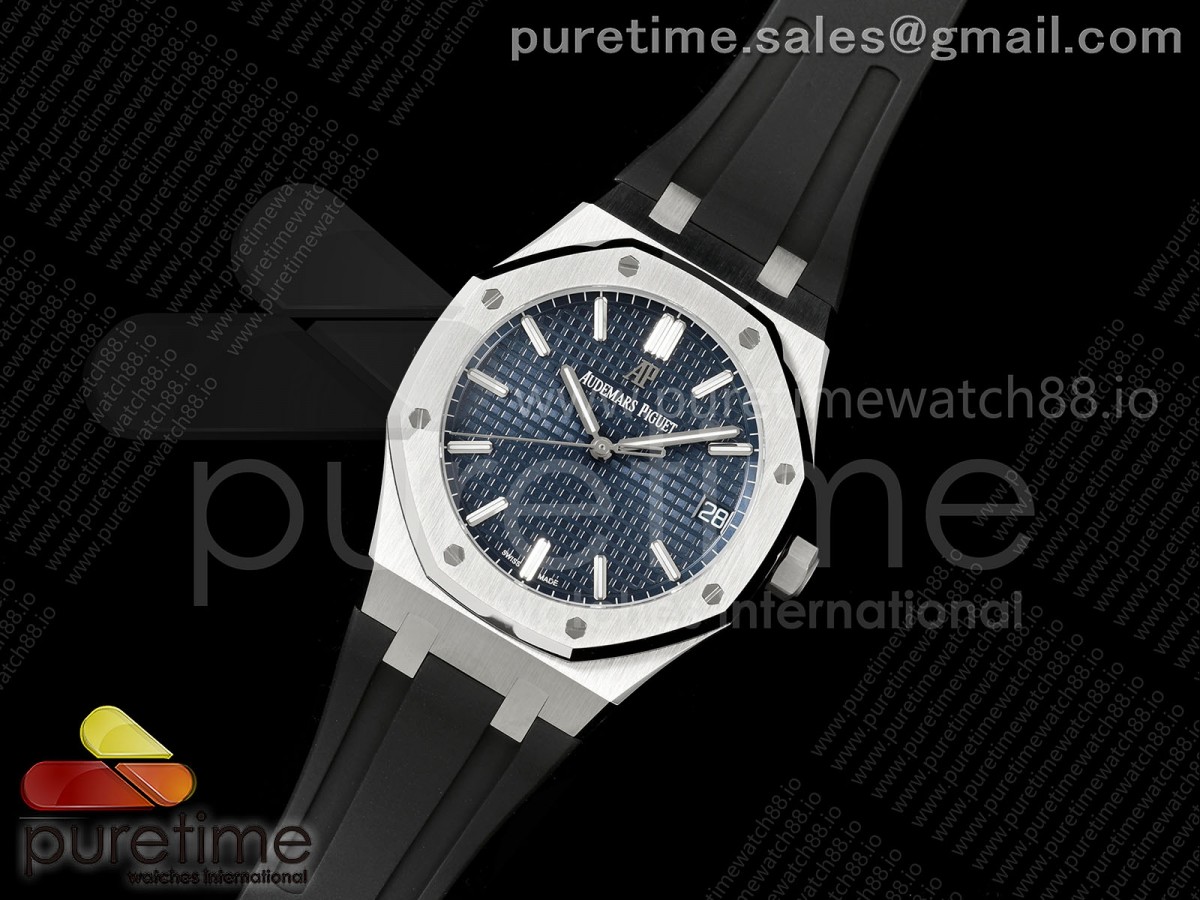 Royal Oak 15500 SS OCTA 1:1 Best Edition Blue Dial on Black Rubber Strap JH4302 Super Clone (Free Sprung)