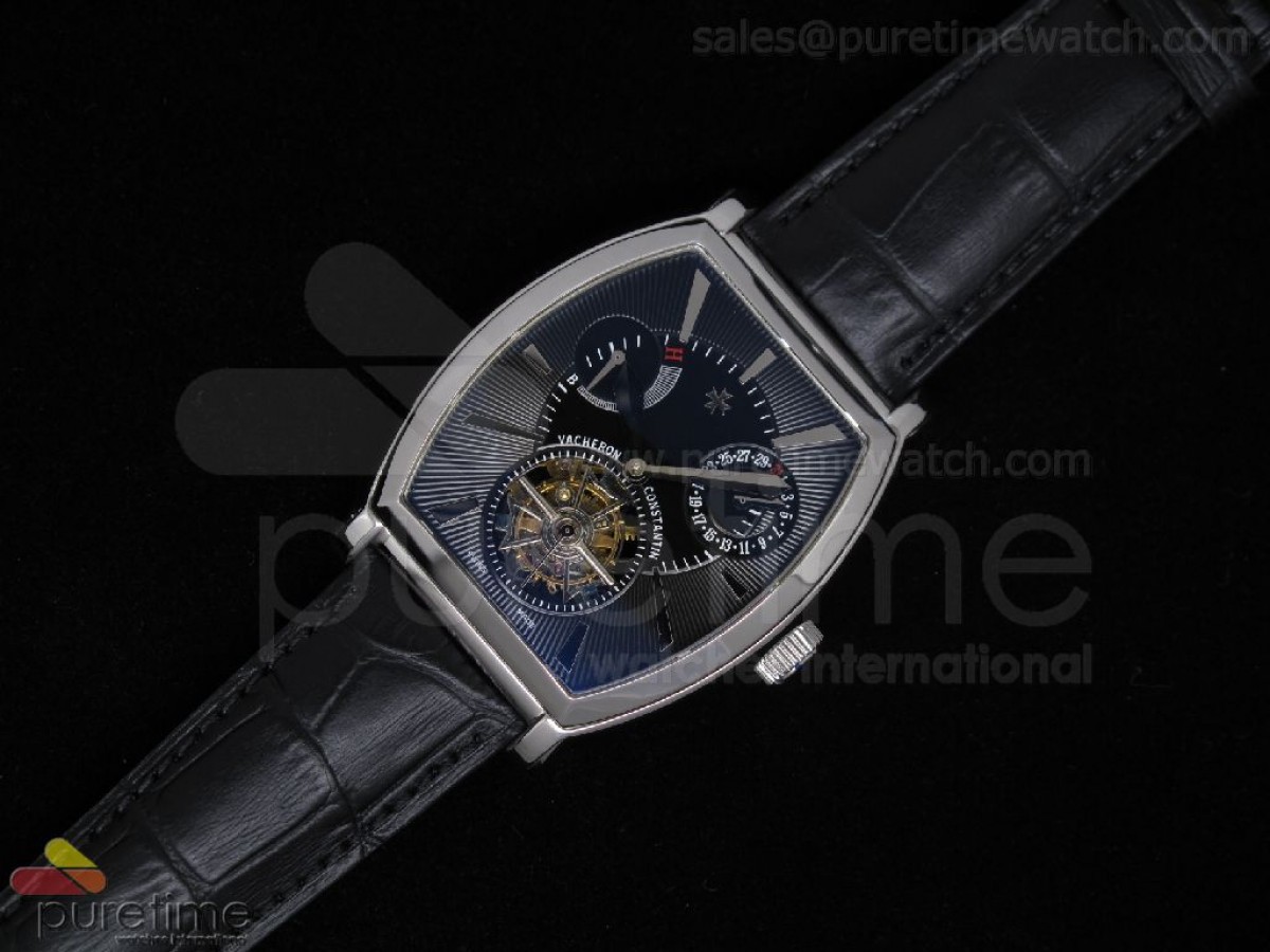 Malte Tourbillon Stainless Black Dial Black Leather Asian Flying Tourbillon