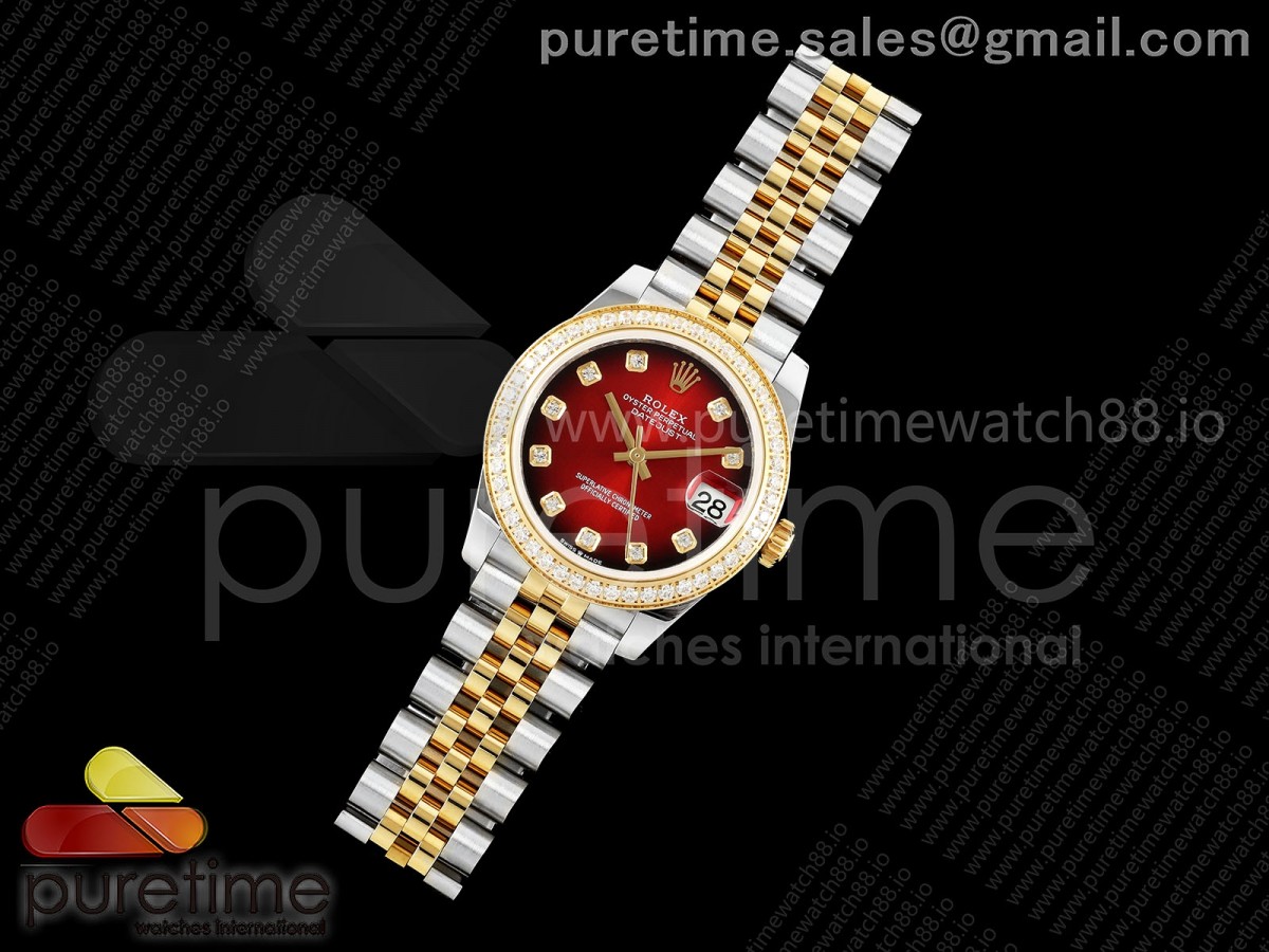 DateJust 31 SS/YG GMF 1:1 Best Edition Red Dial Diamonds Bezel on Jubilee Bracelet A2824