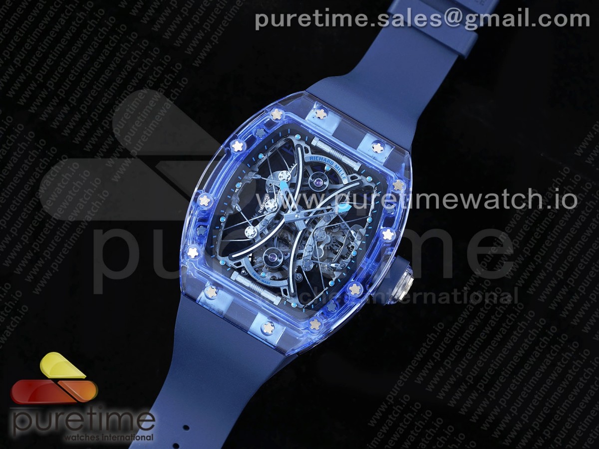 RM53-02 Blue Transparent Tourbillon RMF Best Edition Skeleton Dial on Blue Rubber Strap