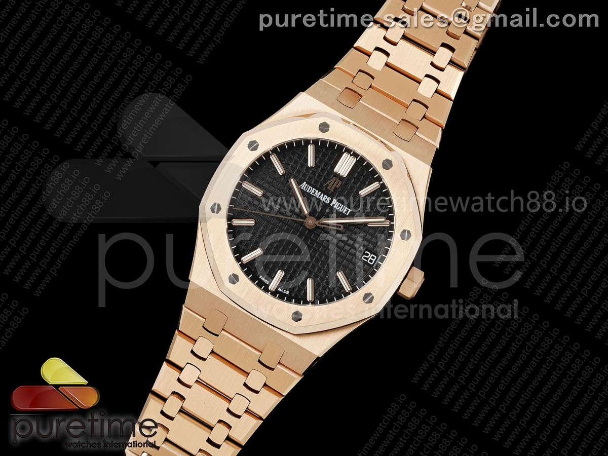 Royal Oak 41mm 15500 RG JF 1:1 Best Edition Black Dial on RG Bracelet SA4302 Super Clone