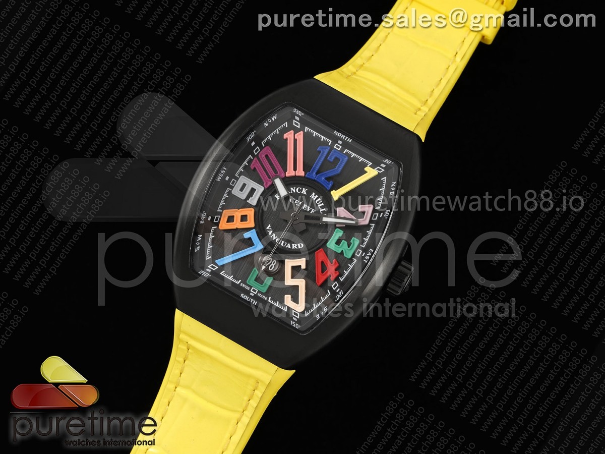 Vanguard V45 PVD ABF Best Edition Black Dial Colors Markers on Yellow Gummy Strap A2824