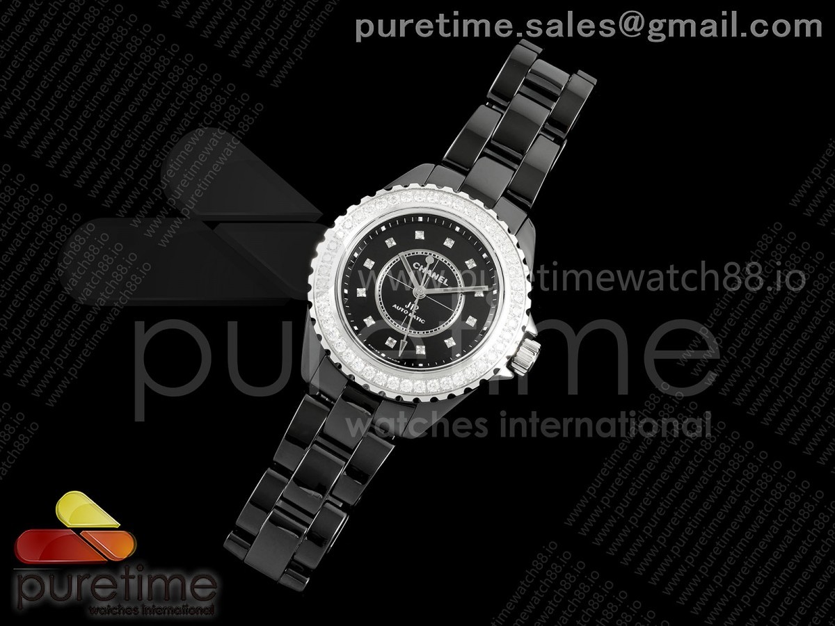 J13 33mm HTF 1:1 Best Edition Black Korea Ceramic Black Dial Diamonds Bezel on Bracelet A12.2