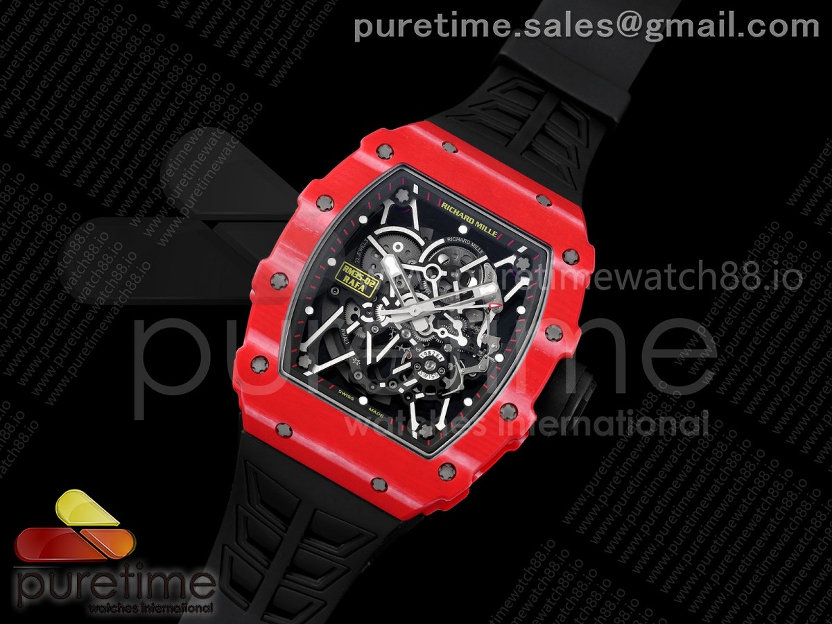 RM035-02 Red NTPT UMI 1:1 Best Edition Skeleton Dial on Black Rubber Strap RMAL1 Super Clone Free Sprung