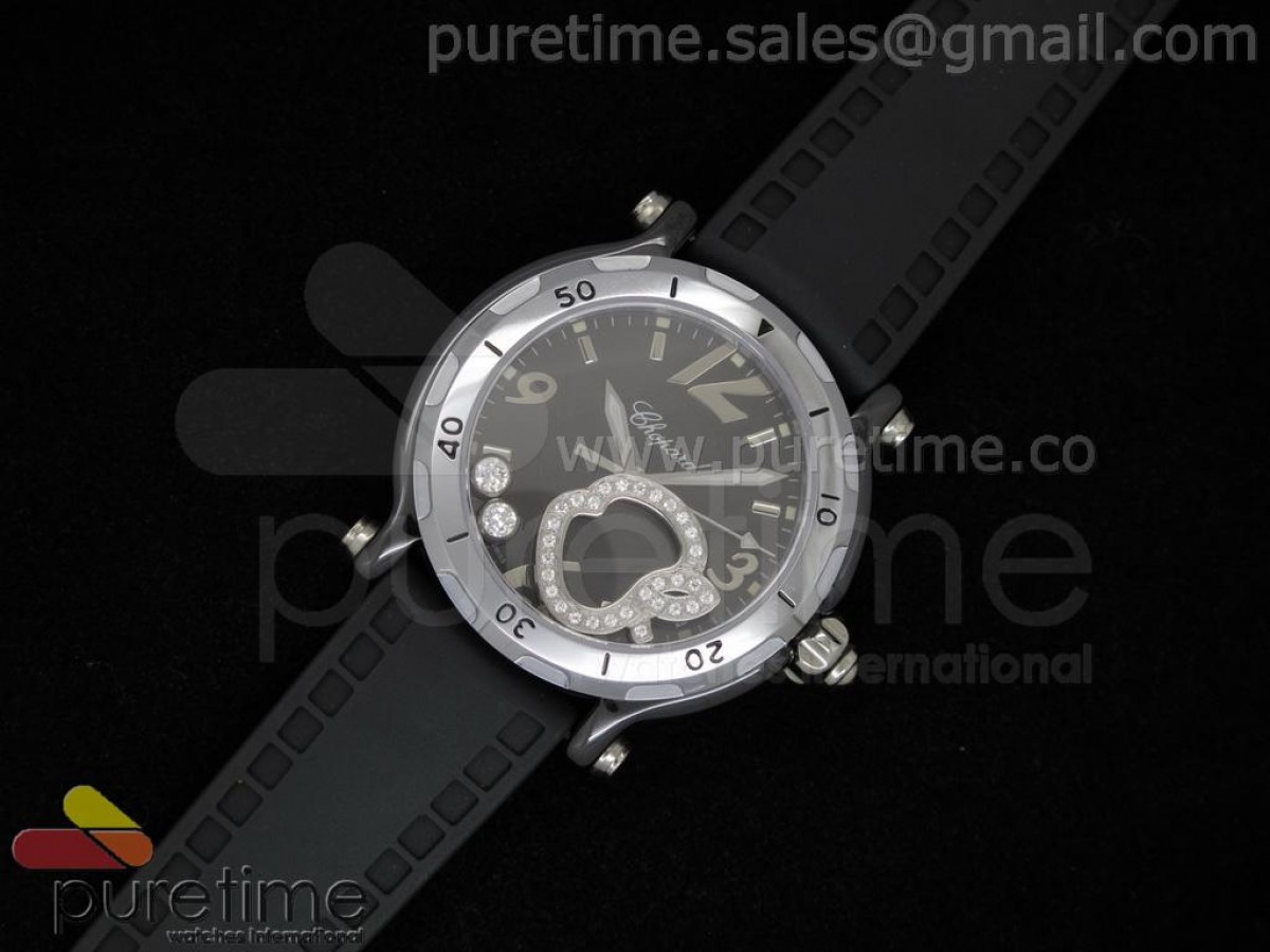 Happy Heart Black Ceramic Black Dial on Black Rubber Strap Swiss Ronda Quartz