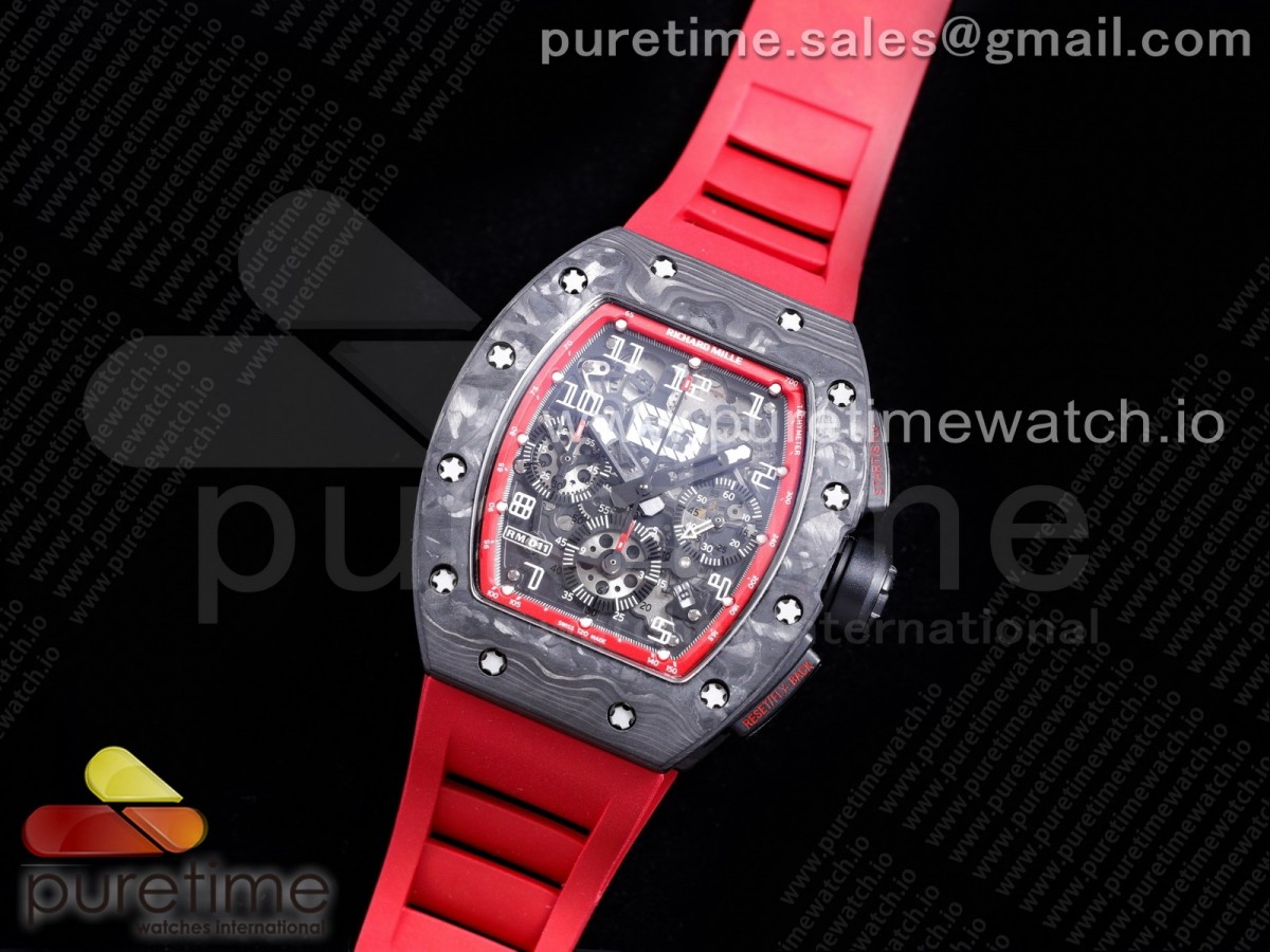 RM011 NTPT Chrono PVD Case KVF 1:1 Best Edition Crystal Dial Red on Red Rubber Strap A7750 V2